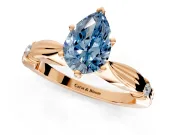 Solitaire Engagement Ring Setting for Fancy Blue Pear-Shaped Center with Carved Leaf Shoulders and Prong Head in Rose Gold