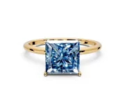 Solitaire Engagement Ring Setting for Fancy Blue Princess Cut Center with Straight Thin Band and Prong Head in Yellow Gold