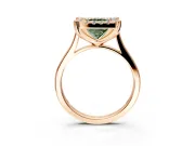 Single Halo Engagement Ring Setting for Fancy Green Princess Cut Center with Corner Claws, Plain Band and Prong Head in Rose Gold