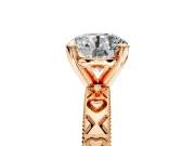 Solitaire Engagement Ring Setting for Round Cut Center with XO Engraved Band and Prong Head in Rose Gold