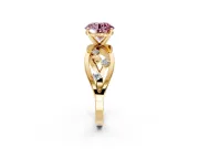 Solitaire Engagement Ring Setting for Fancy Pink Round Cut Center with Criss-Cross Accent Band and Prong Head in Yellow Gold