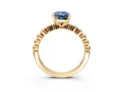 Solitaire Engagement Ring Setting for Fancy Blue Radiant Cut Center with Bezel-Dot Beaded Band and Prong Head in Yellow Gold