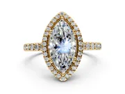 Halo Engagement Ring Setting for Marquise Center with Inner Milgrain Border and Prong Head in Yellow Gold