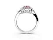 Halo Engagement Ring Setting for Fancy Pink Oval Center with Milgrain Rim, Pave Band and Prong Head in Platinum