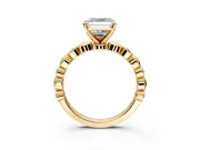 Solitaire Engagement Ring Setting for Asscher Cut Center with Beaded Bezel Station Band and Prong Head in Yellow Gold