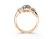3 Stone Engagement Ring Setting for Fancy Blue Oval Center with Matching Side Accents and Prong Head in Rose Gold