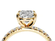 Solitaire Engagement Ring Setting for Cushion Cut Center with Shared-Prong Accents and Prong Head in Yellow Gold