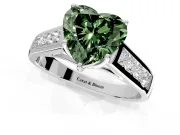 Solitaire Engagement Ring Setting for Fancy Green Heart-Shaped Center with Cathedral Channel Band and Prong Head in White Gold