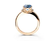 Paired Accent Engagement Ring Setting for Fancy Blue Round Cut Center with Pave Band and Prong Head in Rose Gold