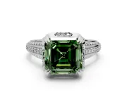 Solitaire Engagement Ring Setting for Fancy Green Asscher Cut Center with Accented Split Shank and Prong Head in Sterling Silver