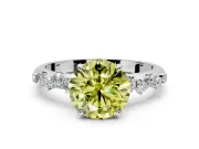 Cluster Engagement Ring Setting for Fancy Yellow Round Cut Center with Round Cut Accent Band and Prong Head in Sterling Silver