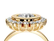 Halo Engagement Ring Setting for Round Cut Center with Milgrain Bezel Rim, Plain Band and Prong Head in Yellow Gold