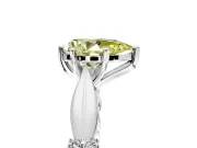 Solitaire Engagement Ring Setting for Fancy Yellow Pear-Shaped Center with Carved Leaf Shoulders and Prong Head in Sterling Silver
