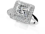 Halo Engagement Ring Setting for Princess Cut Center with Plain Tapered Band and Prong Head in Sterling Silver
