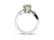3 Stone Engagement Ring Setting for Fancy Yellow Heart-Shaped Center with Channel Baguette Accents and Prong Head in White Gold