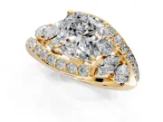 Halo Engagement Ring Setting for Cushion Cut Center with Marquise and Pave Bypass Band and Prong Head in Yellow Gold