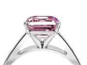 Solitaire Engagement Ring Setting for Fancy Pink Asscher Cut Center with Tapered Split Shoulders and Prong Head in Platinum