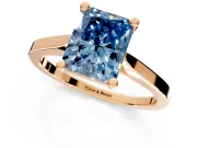 Solitaire Engagement Ring Setting for Fancy Blue Radiant Cut Center with Tapered Shoulders and Prong Head in Rose Gold