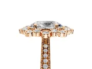 Milgrain Halo Engagement Ring Setting for Oval Center with Bezel Point Accents and Prong Head in Rose Gold