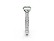 Solitaire Engagement Ring Setting for Fancy Green Radiant Cut Center with Domed Multi-Row Pave Band and Prong Head in Platinum