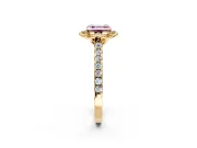Floral Engagement Ring Setting for Fancy Pink Asscher Cut Center with Pave Band and Floral Prong Head in Yellow Gold