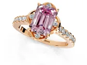 Floral Engagement Ring Setting for Fancy Pink Emerald Cut Center with Pave Band and Floral Prong Head in Rose Gold
