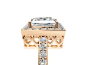 Halo Engagement Ring Setting for Princess Cut Center with Heart-Shaped Openwork, Pave Band and Prong Head in Rose Gold