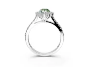 Milgrain Floral Halo Engagement Ring Setting for Fancy Green Pear-Shaped Center with Pave Band and Prong Head in Platinum