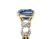 5 Stone Engagement Ring Setting for Fancy Blue Asscher Cut Center with Graduated Accents and Prong Head in Yellow Gold