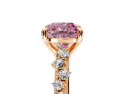 Solitaire Engagement Ring Setting for Fancy Pink Cushion Cut Center with Trailing Leaf Accent Band and Prong Head in Rose Gold