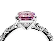 Solitaire Engagement Ring Setting for Fancy Pink Radiant Cut Center with Trailing Leaf Accent Band and Prong Head in Sterling Silver