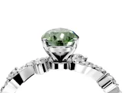 Solitaire Engagement Ring Setting for Fancy Green Pear-Shaped Center with Bar-Station Pave Twist and Prong Head in Platinum