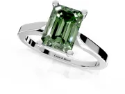 Solitaire Engagement Ring Setting for Fancy Green Emerald Cut Center with Tapered Shoulders and Prong Head in Sterling Silver