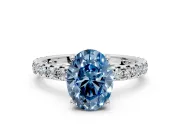 Solitaire Engagement Ring Setting for Fancy Blue Oval Center with Shared-Prong Accents and Prong Head in Platinum