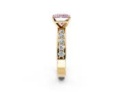 Solitaire Engagement Ring Setting for Fancy Pink Radiant Cut Center with Channel-Set Accents and Prong Head in Yellow Gold