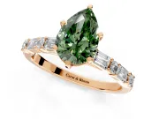 Baguette Engagement Ring Setting for Fancy Green Pear-Shaped Center with Alternating Bar-Set Band and Prong Head in Rose Gold