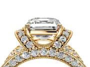 Pave Engagement Ring Setting for Asscher Cut Center with Curved Accent Rows, Openwork and Prong Head in Yellow Gold