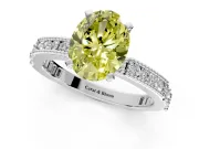 Solitaire Engagement Ring Setting for Fancy Yellow Oval Center with Milgrain-Edged Pave Band and Prong Head in Platinum