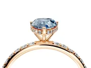 Hidden Halo Engagement Ring Setting for Fancy Blue Pear-Shaped Center with Pave Band and Prong Head in Rose Gold