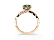 Solitaire Engagement Ring Setting for Fancy Green Cushion Cut Center with Narrow Twist Pave Band and Prong Head in Rose Gold