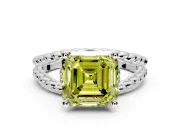 Halo Engagement Ring Setting for Fancy Yellow Asscher Cut Center with Rope Twist Split Shank and Prong Head in Sterling Silver