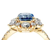 Floral Halo Engagement Ring Setting for Fancy Blue Radiant Cut Center with Pave Accents and Prong Head in Yellow Gold