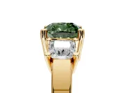 3 Stone Engagement Ring Setting for Fancy Green Cushion Cut Center with Matching Side Accents and Prong Head in Yellow Gold