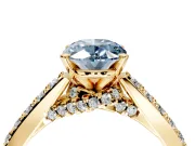 Solitaire Engagement Ring Setting for Fancy Blue Oval Center with Crossover Accents and Prong Head in Yellow Gold