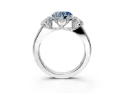 3 Stone Engagement Ring Setting for Fancy Blue Heart-Shaped Center with Raised Basket Heads and Prong Head in Sterling Silver