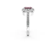 Floral Halo Engagement Ring Setting for Fancy Pink Emerald Cut Center with Large Halo Accents and Prong Head in Sterling Silver