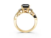 3 Stone Engagement Ring Setting for Fancy Black Asscher Cut Center with Pave Split Shank and Prong Head in Yellow Gold