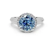 Halo Engagement Ring Setting for Fancy Blue Round Cut Center with Knife Ridge Cathedral Band and Prong Head in Sterling Silver