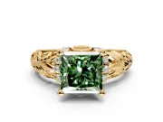 Solitaire Engagement Ring Setting for Fancy Green Princess Cut Center with Filigree Accent Basket and Prong Head in Yellow Gold