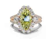 Halo Engagement Ring Setting for Fancy Yellow Marquise Center with Two-Strand Split Shank and Prong Head in Rose Gold
